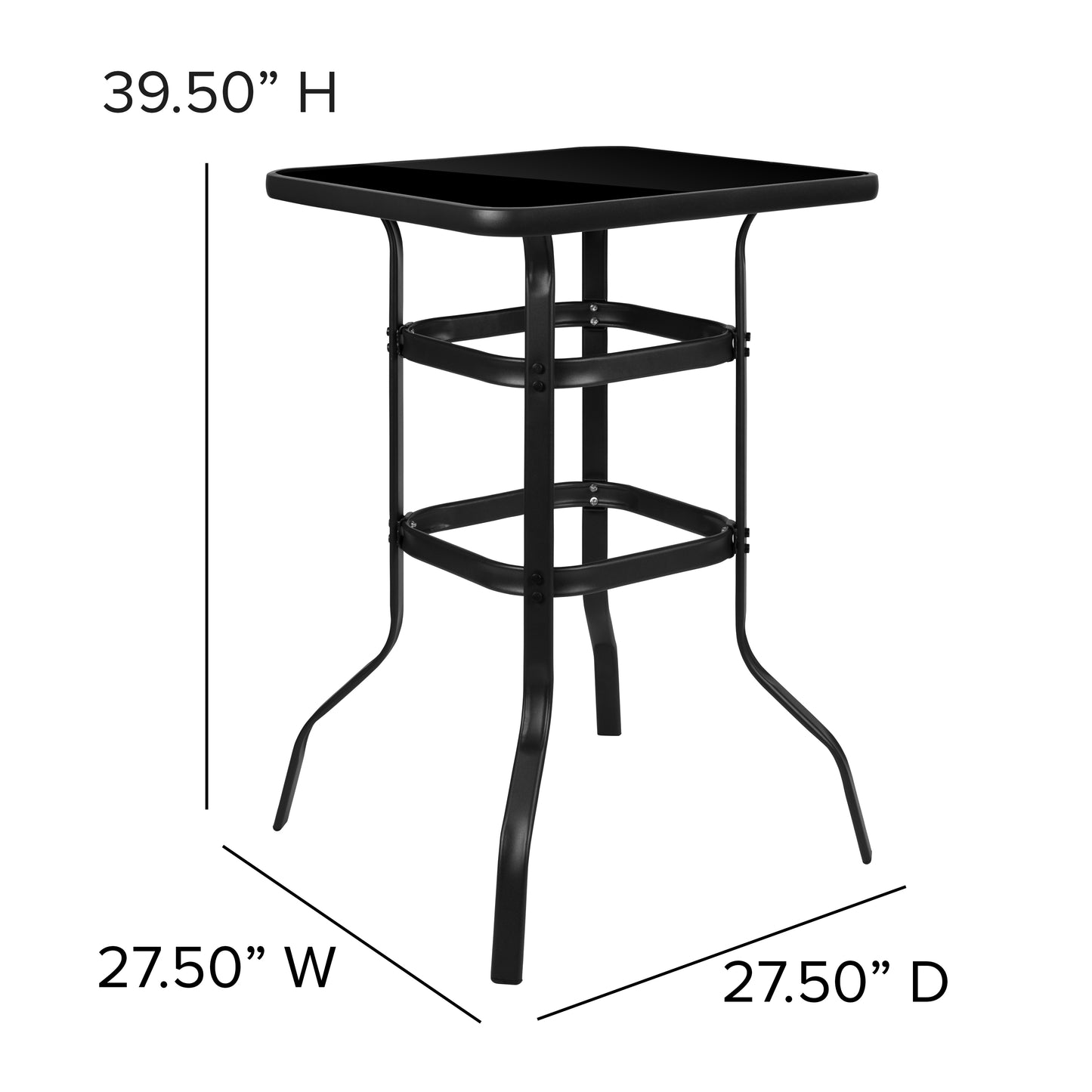 Brazos Outdoor Dining Set - 4-Person Bistro Set - Brazos Outdoor Glass Bar Table with Navy All-Weather Patio Stools Navy TLH-073H092H4-NV-GG