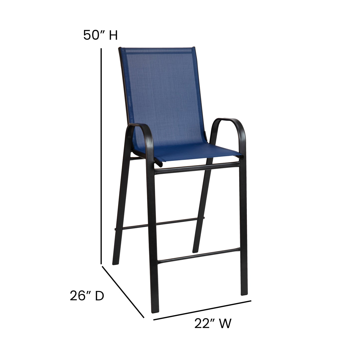 Brazos Outdoor Dining Set - 4-Person Bistro Set - Brazos Outdoor Glass Bar Table with Navy All-Weather Patio Stools Navy TLH-073H092H4-NV-GG