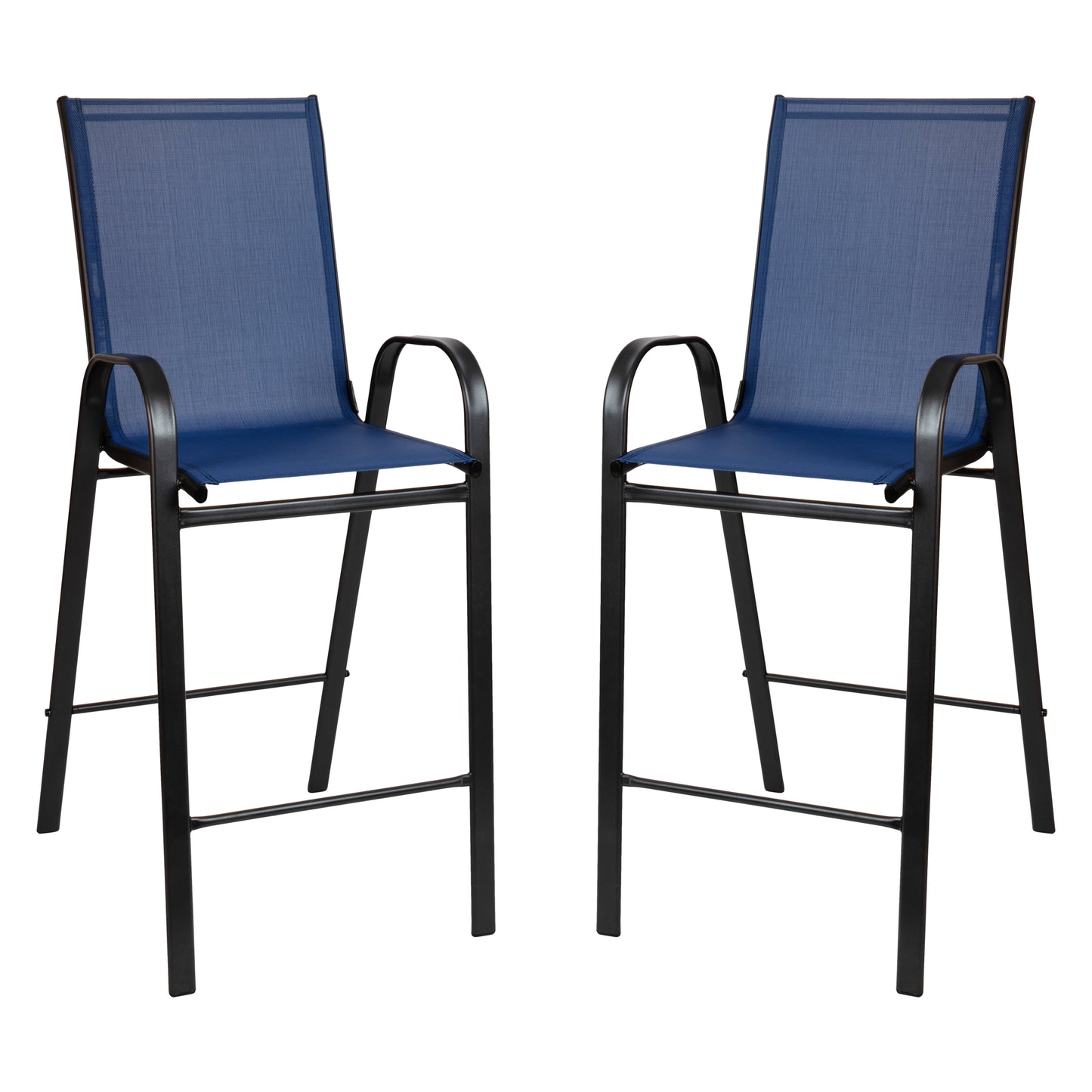 Brazos Outdoor Dining Set - 4-Person Bistro Set - Brazos Outdoor Glass Bar Table with Navy All-Weather Patio Stools Navy TLH-073H092H4-NV-GG