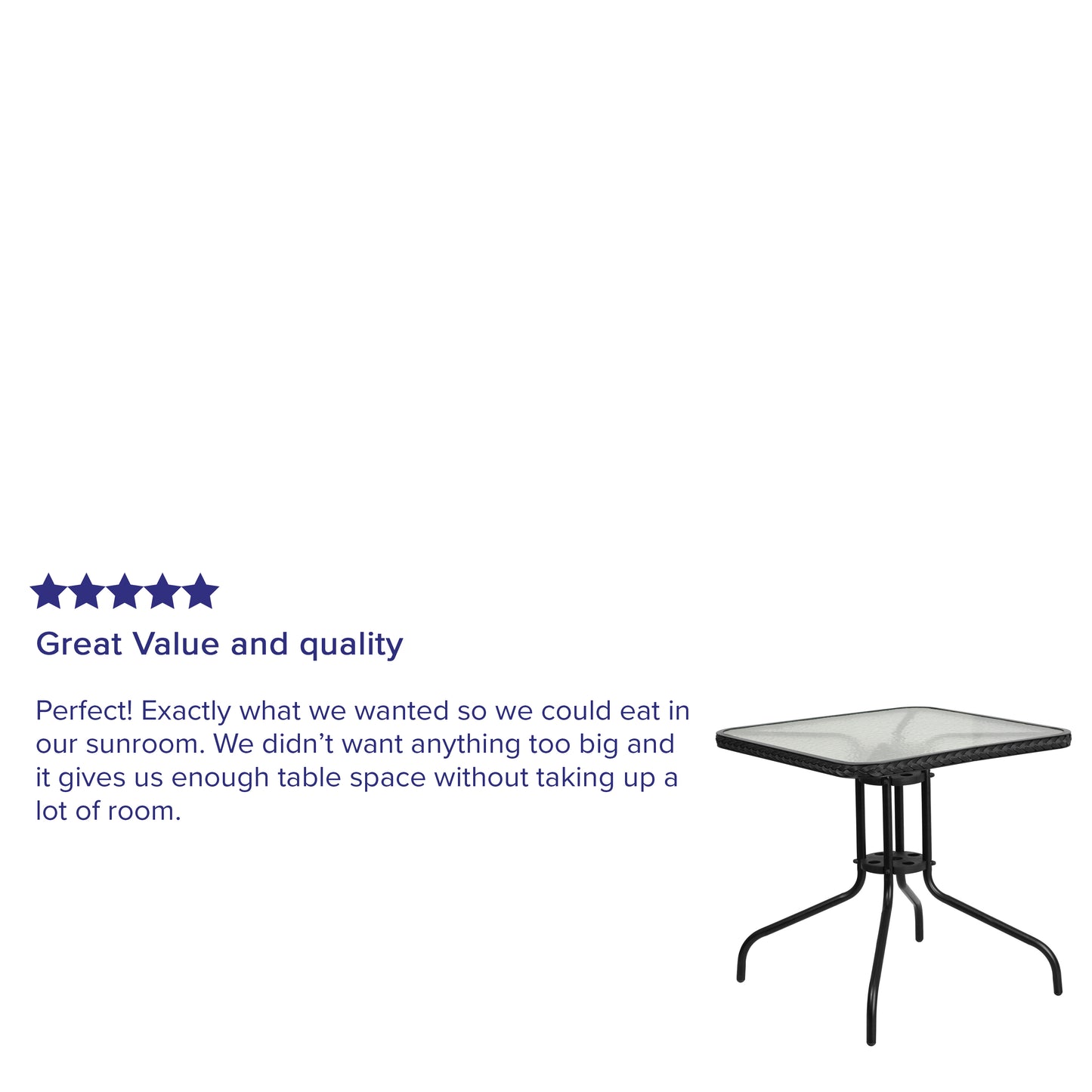 Barker 28'' Square Tempered Glass Metal Table with Black Rattan Edging Clear Top/Black Frame