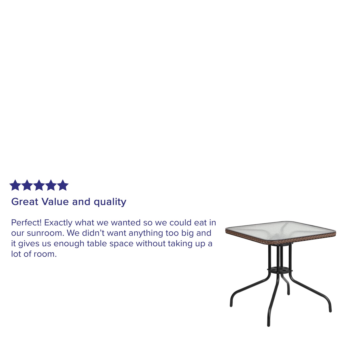 Barker 28'' Square Tempered Glass Metal Table with Dark Brown Rattan Edging Clear Top/Dark Brown Frame