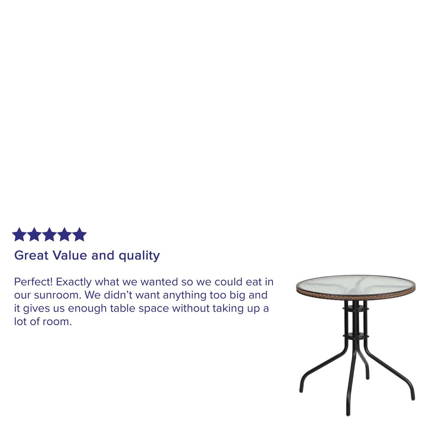 Barker 28'' Round Tempered Glass Metal Table with Dark Brown Rattan Edging Clear Top/Dark Brown Frame