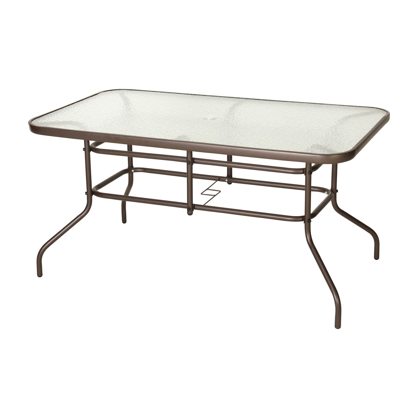 Tory 31.5" x 55" Bronze Rectangular Tempered Glass Metal Table with Umbrella Hole Clear Top/Bronze Frame TLH-089-BZ-GG