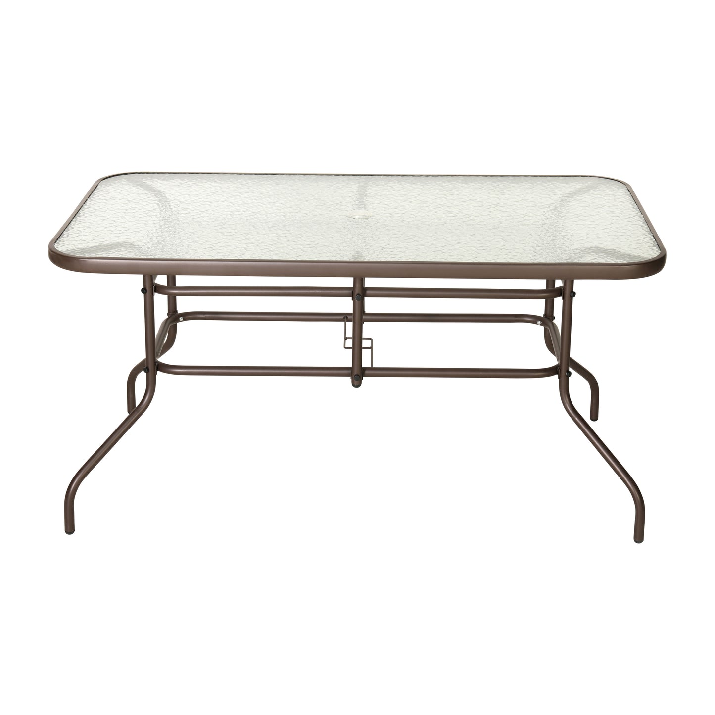 Tory 31.5" x 55" Bronze Rectangular Tempered Glass Metal Table with Umbrella Hole Clear Top/Bronze Frame TLH-089-BZ-GG