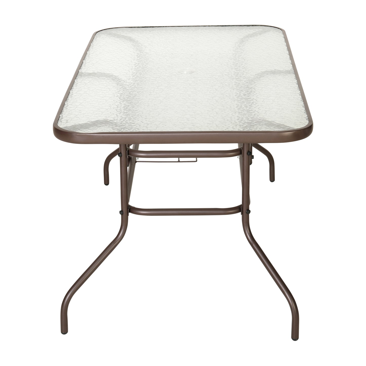 Tory 31.5" x 55" Bronze Rectangular Tempered Glass Metal Table with Umbrella Hole Clear Top/Bronze Frame TLH-089-BZ-GG