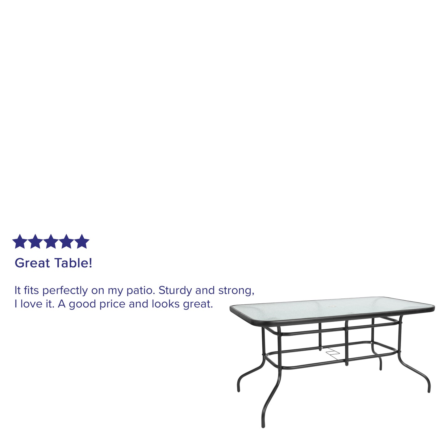 Tory 31.5" x 55" Rectangular Tempered Glass Metal Table with Umbrella Hole Clear Top/Black Frame