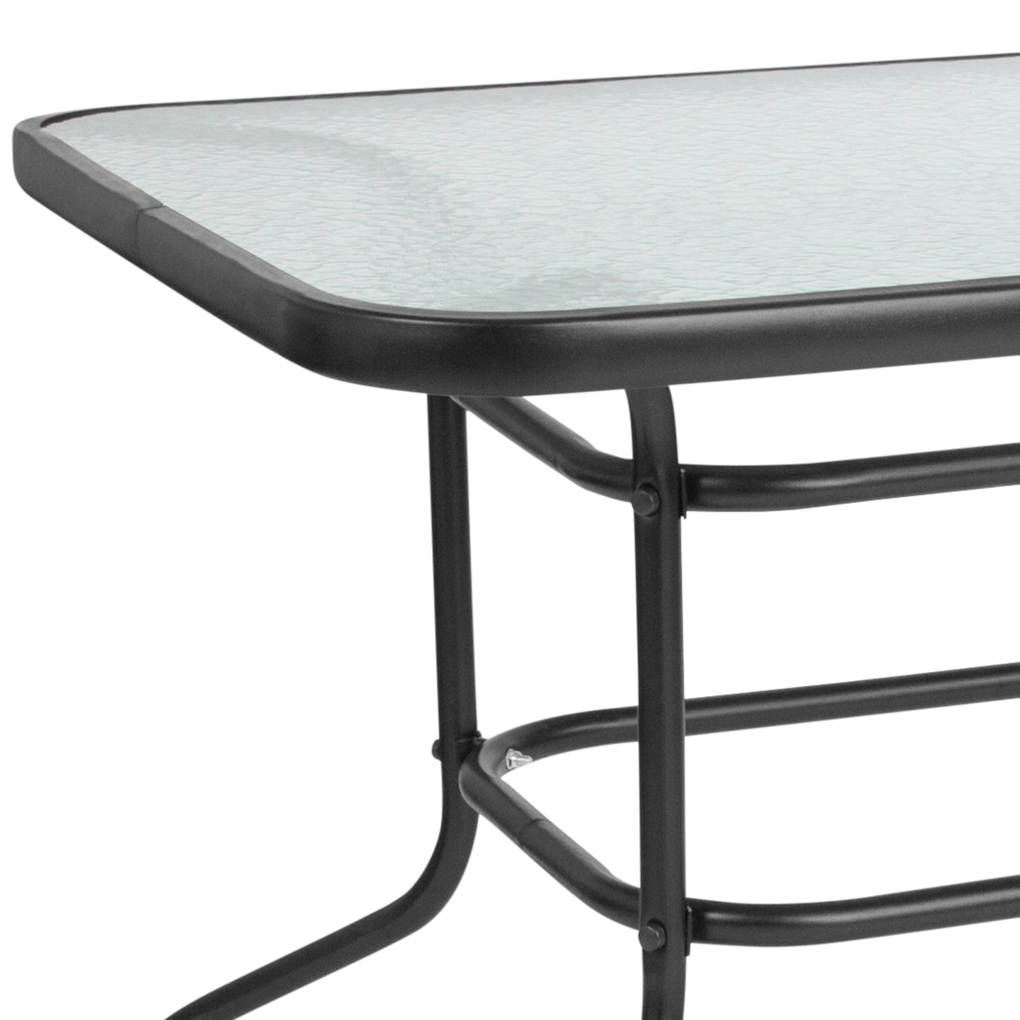 Tory 31.5" x 55" Rectangular Tempered Glass Metal Table with Umbrella Hole Clear Top/Black Frame