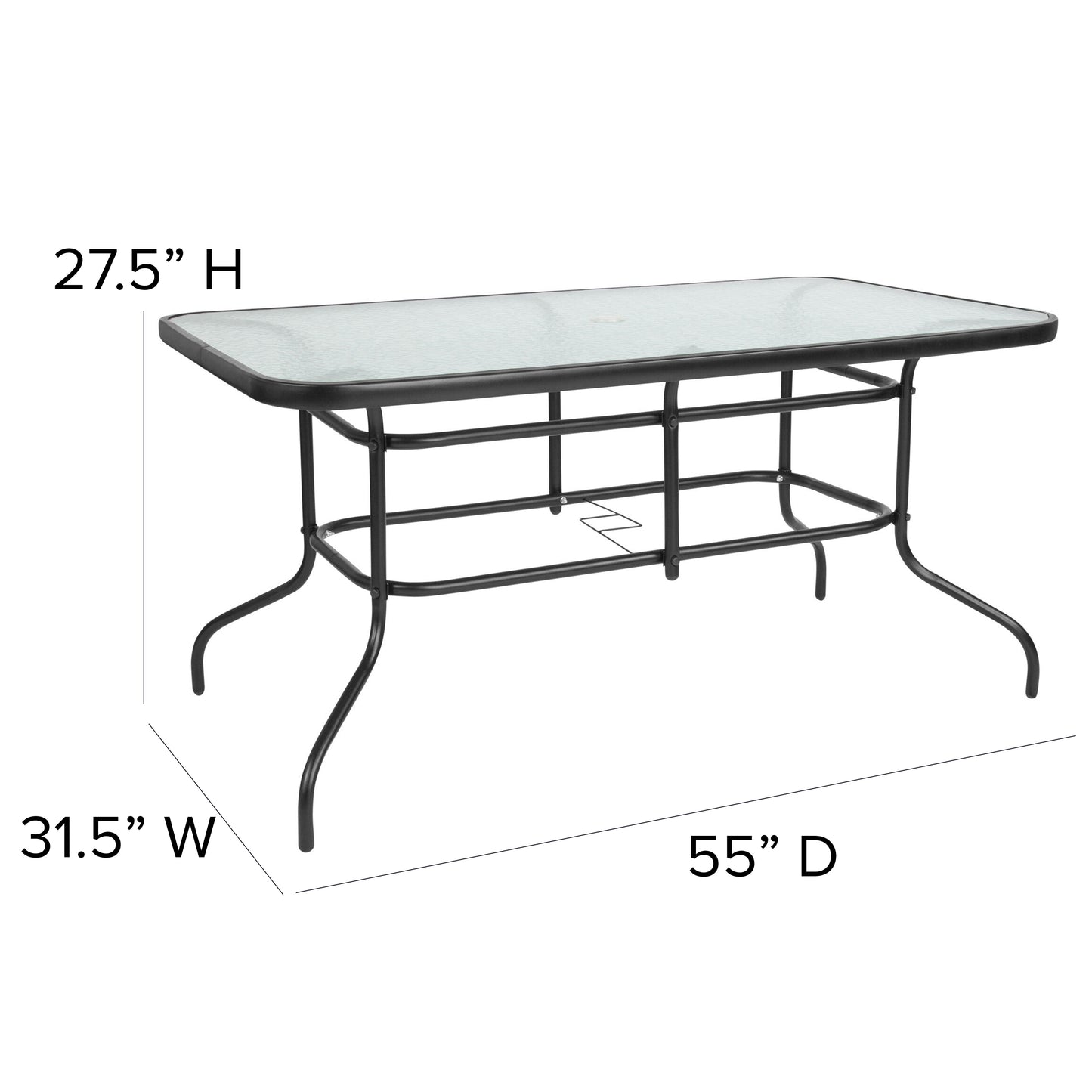 Brazos 7 Piece Outdoor Patio Dining Set - 55" Tempered Glass Patio Table with Umbrella Hole, 6 Gray Flex Comfort Stack Chairs Gray