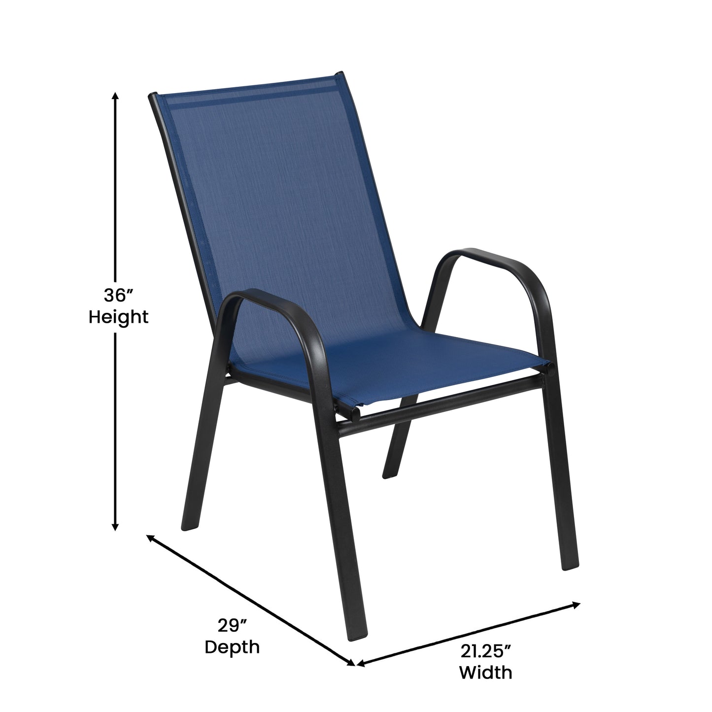 Brazos 7 Piece Outdoor Patio Dining Set - 55" Tempered Glass Patio Table with Umbrella Hole, 6 Navy Flex Comfort Stack Chairs Navy