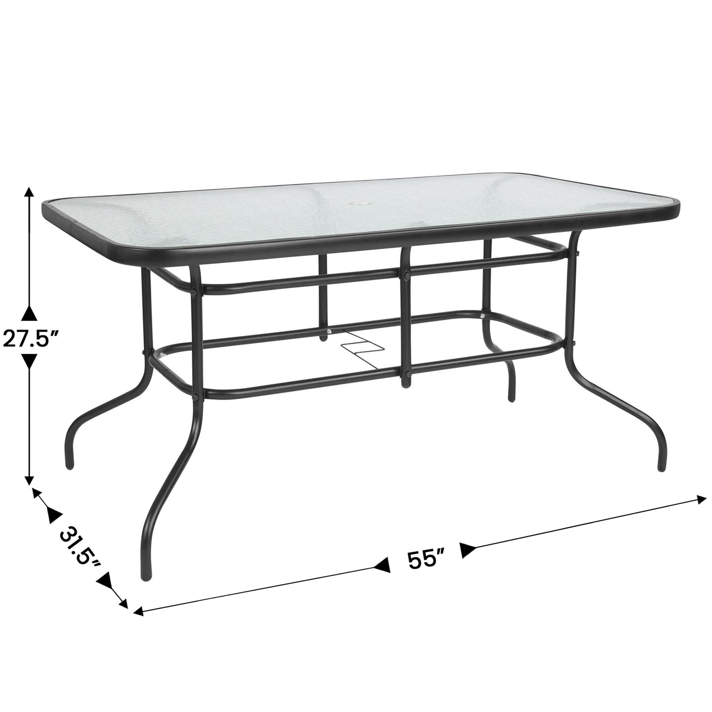 Brazos 5 Piece Outdoor Patio Dining Set - 55" Tempered Glass Patio Table with Umbrella Hole, 4 Red Flex Comfort Stack Chairs Red
