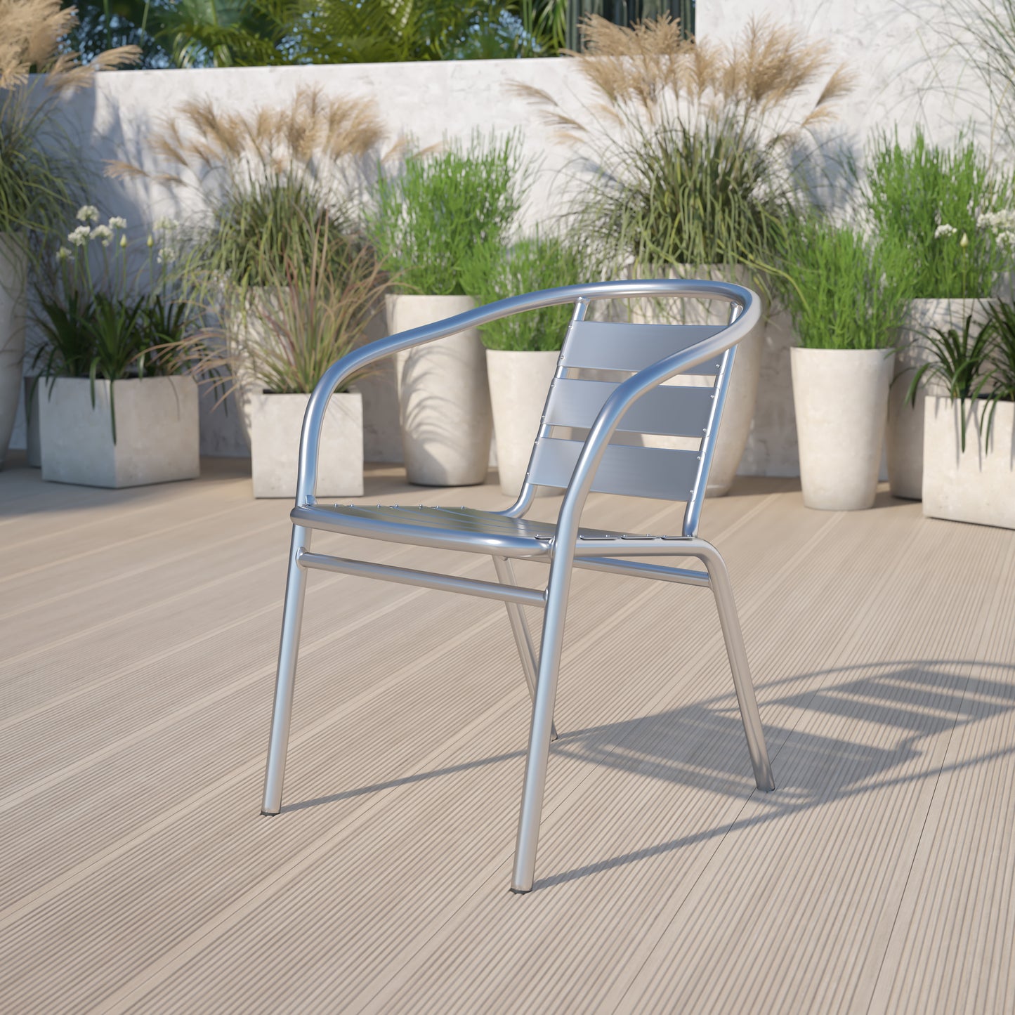 Lila Heavy Duty Commercial Aluminum Indoor-Outdoor Restaurant Stack Chair with Triple Slat Back Aluminum