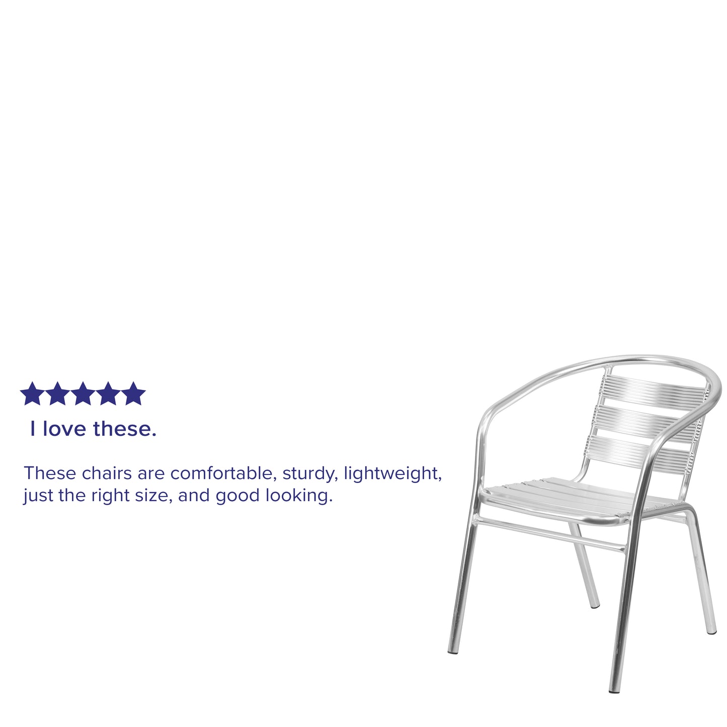 Lila Heavy Duty Commercial Aluminum Indoor-Outdoor Restaurant Stack Chair with Triple Slat Back Aluminum