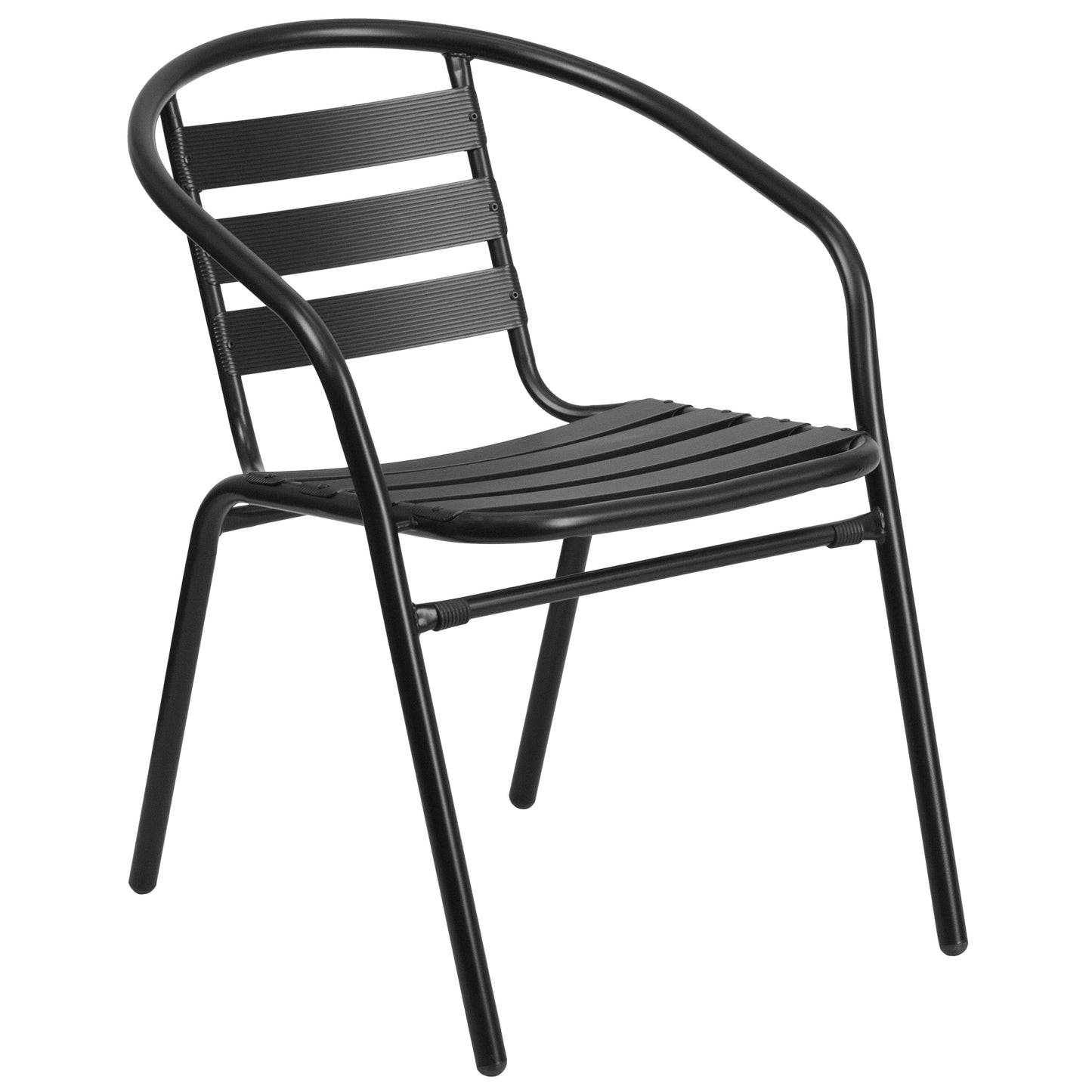 Lila 7 Piece Commercial Outdoor Patio Dining Set with 60" Tempered Glass Patio Table with Umbrella Hole and 6 Black Triple Slat Chairs Black TLH-94B-017CBK-GG