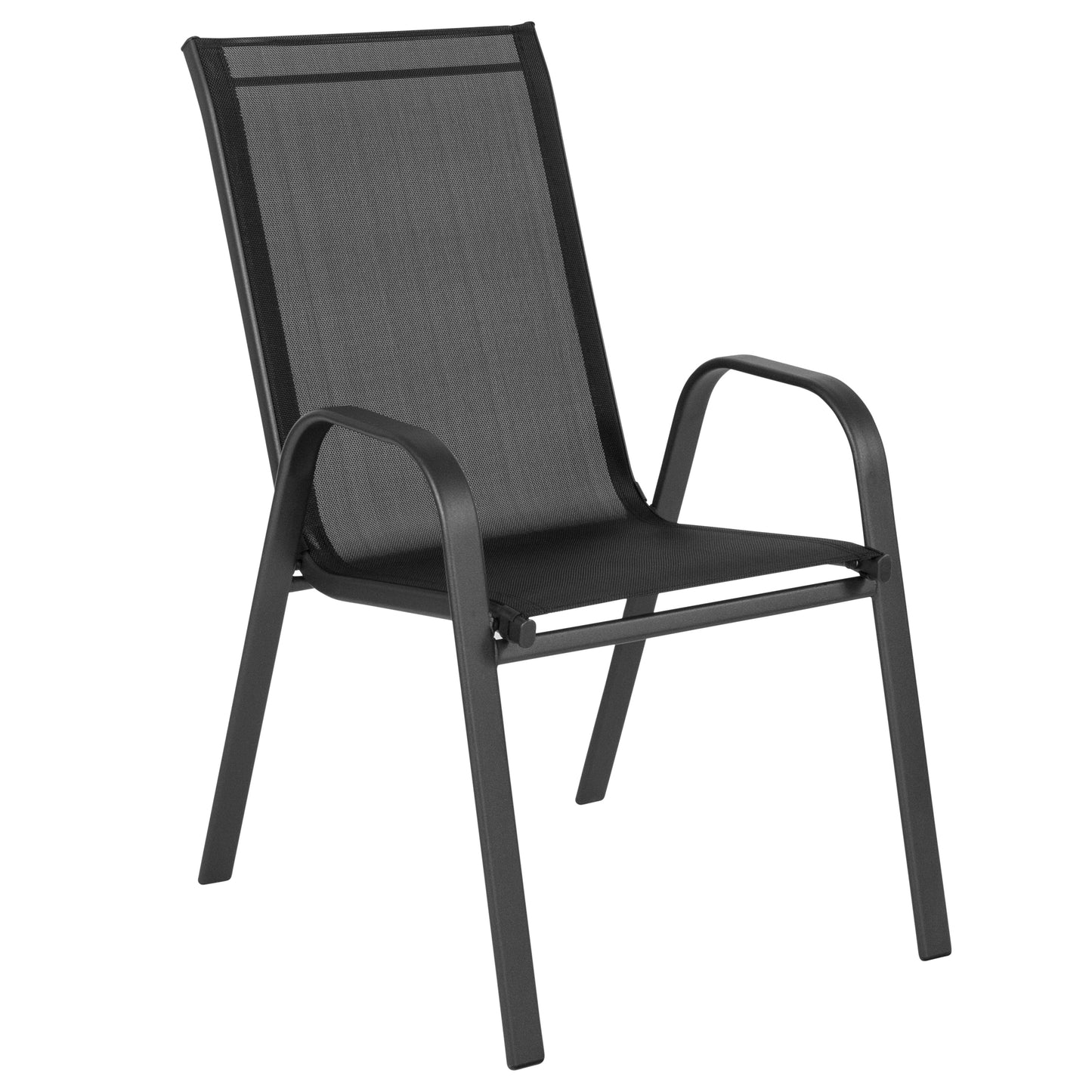Brazos 7 Piece Commercial Grade Patio Dining Set with Tempered Glass Patio Table and 6 Chairs with Black Flex Comfort Material Seats and Backs Black