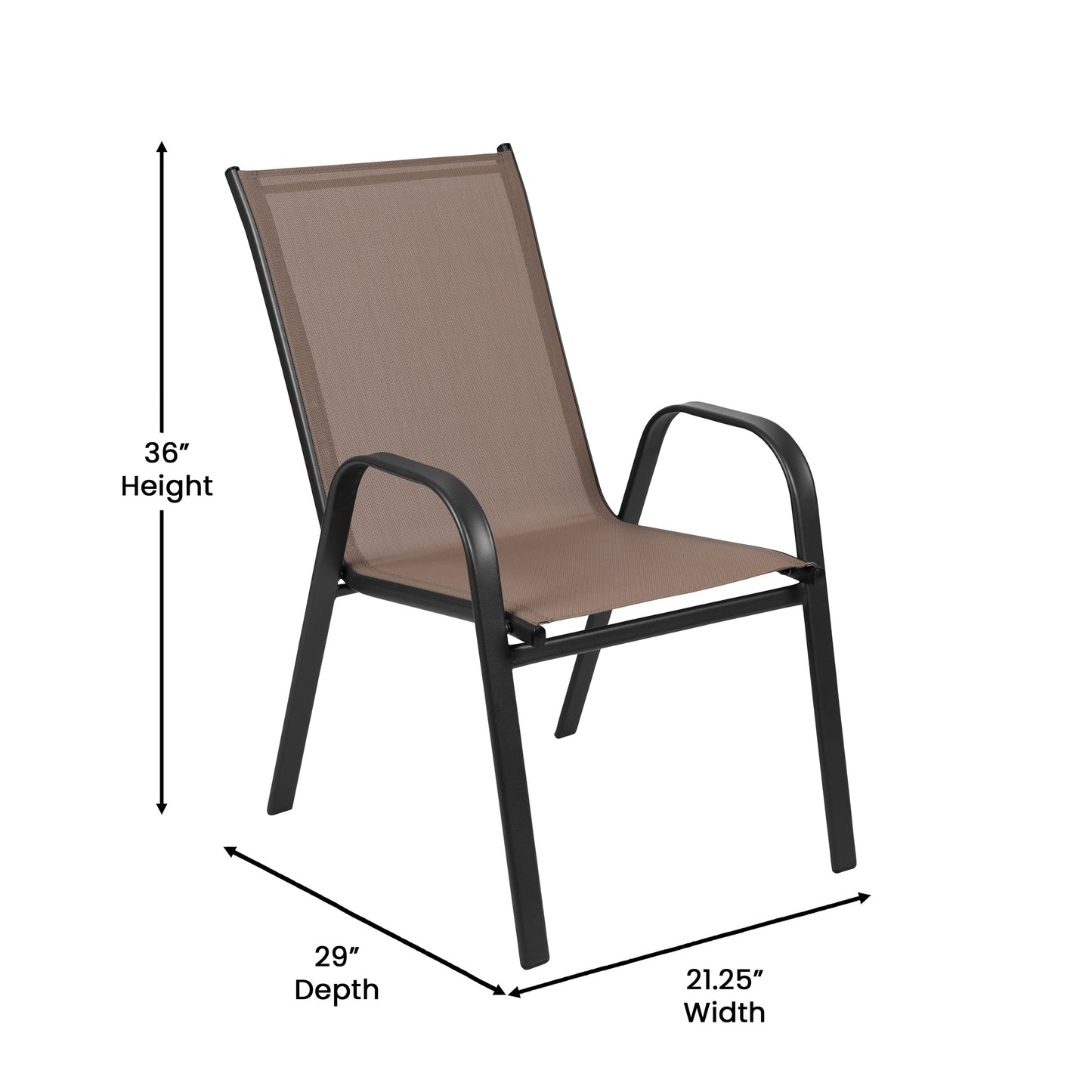 Brazos 7 Piece Commercial Grade Patio Dining Set with Tempered Glass Patio Table and 6 Chairs with Brown Flex Comfort Material Seats and Backs Brown