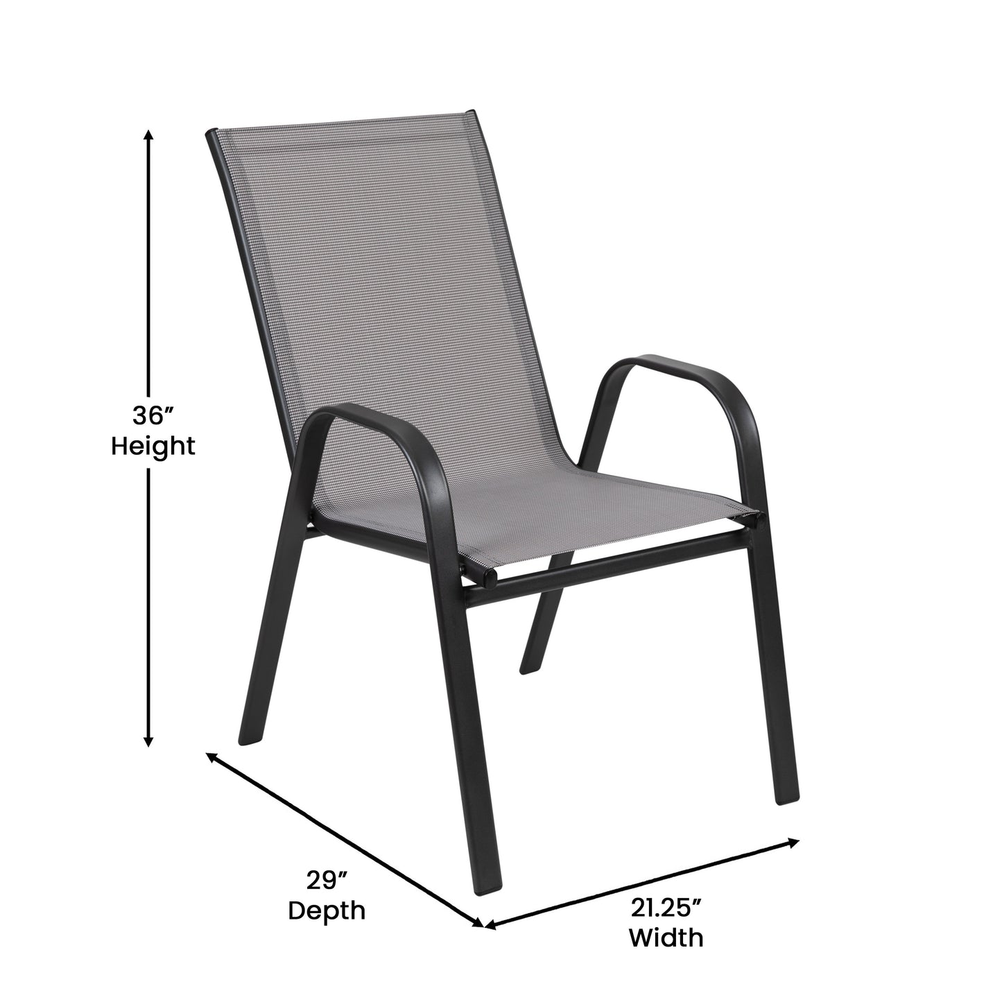 Brazos 7 Piece Commercial Grade Patio Dining Set with Tempered Glass Patio Table and 6 Chairs with Gray Flex Comfort Material Seats and Backs Gray
