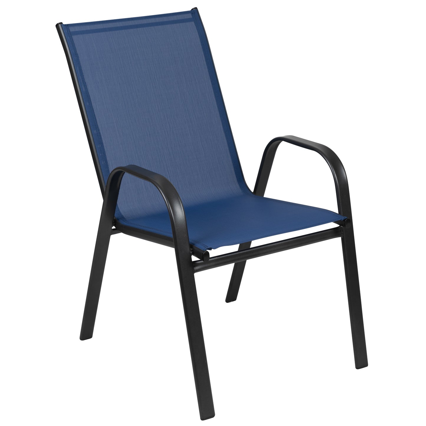 Brazos 7 Piece Commercial Grade Patio Dining Set with Tempered Glass Patio Table and 6 Chairs with Navy Flex Comfort Material Seats and Backs Navy