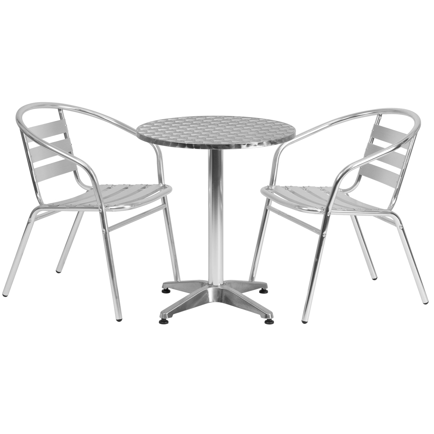 Lila 23.5'' Round Aluminum Indoor-Outdoor Table Set with 2 Slat Back Chairs Aluminum