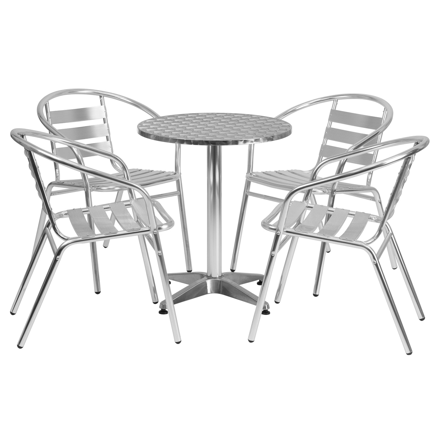 Lila 23.5'' Round Aluminum Indoor-Outdoor Table Set with 4 Slat Back Chairs Aluminum