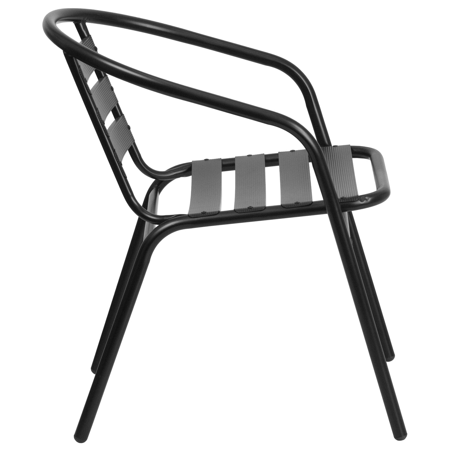 Lila 23.5'' Black Round Aluminum Indoor-Outdoor Table Set with 2 Black Slat Back Chairs Black