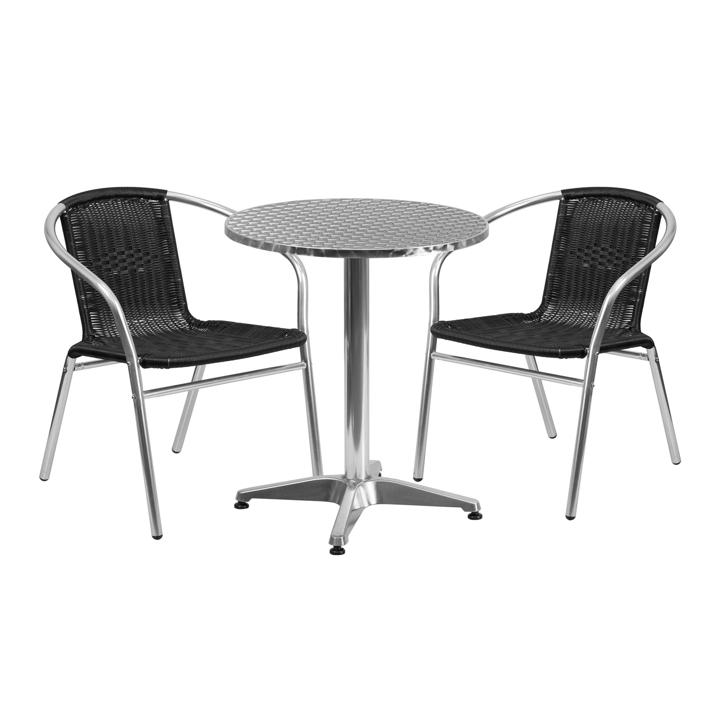 Lila 23.5'' Round Aluminum Indoor-Outdoor Table Set with 2 Black Rattan Chairs Black