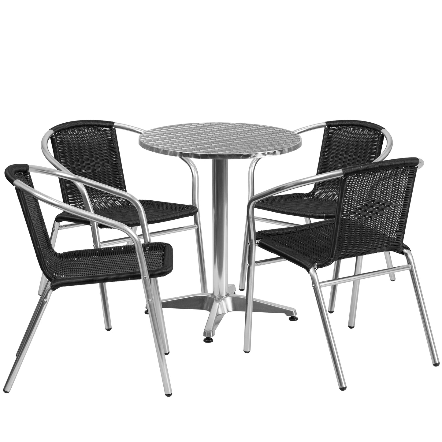 Lila 23.5'' Round Aluminum Indoor-Outdoor Table Set with 4 Black Rattan Chairs Black