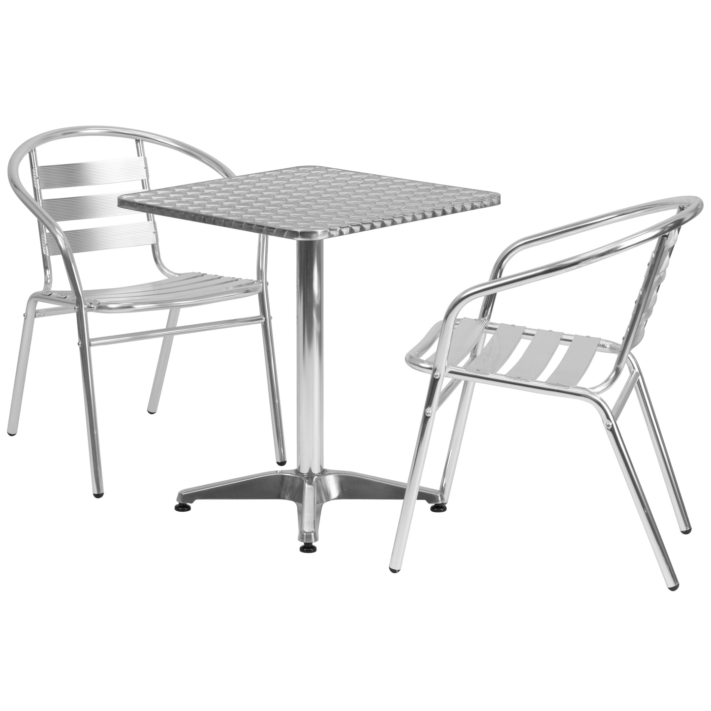 Lila 23.5'' Square Aluminum Indoor-Outdoor Table Set with 2 Slat Back Chairs Aluminum