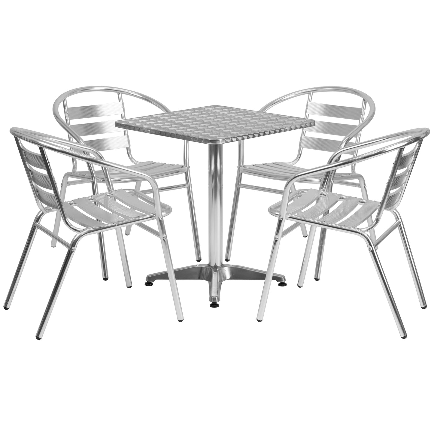 Lila 23.5'' Square Aluminum Indoor-Outdoor Table Set with 4 Slat Back Chairs Aluminum