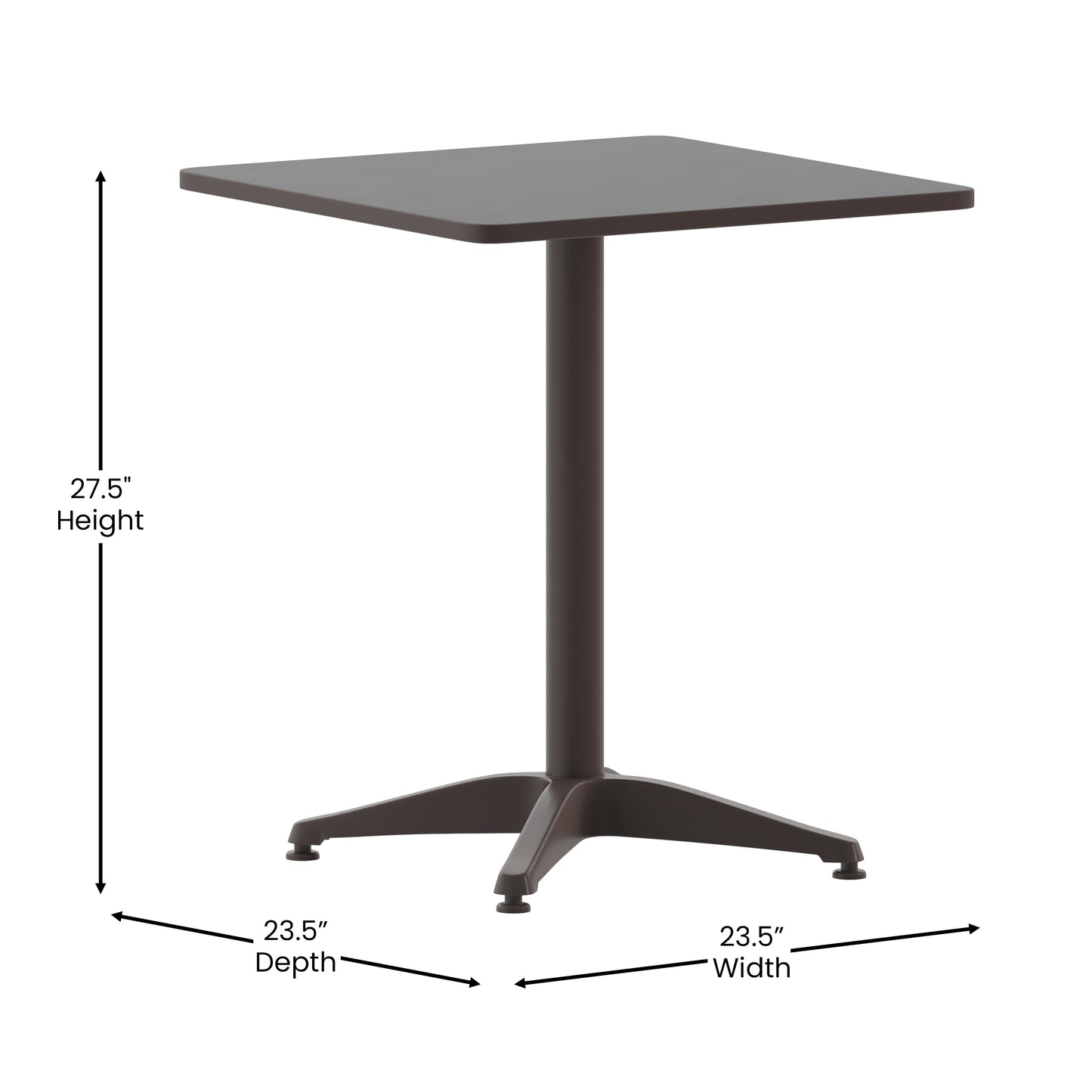 Lila 23.5'' Black Square Aluminum Indoor-Outdoor Table Set with 2 Black Slat Back Chairs Black