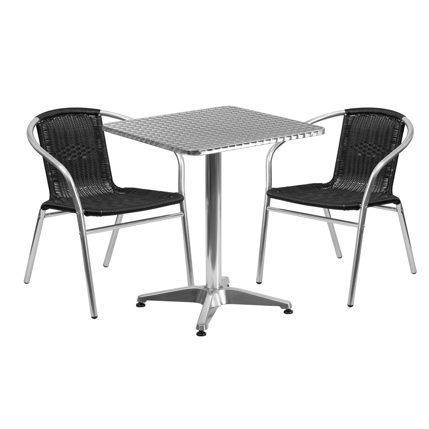 Lila 23.5'' Square Aluminum Indoor-Outdoor Table Set with 2 Black Rattan Chairs Black