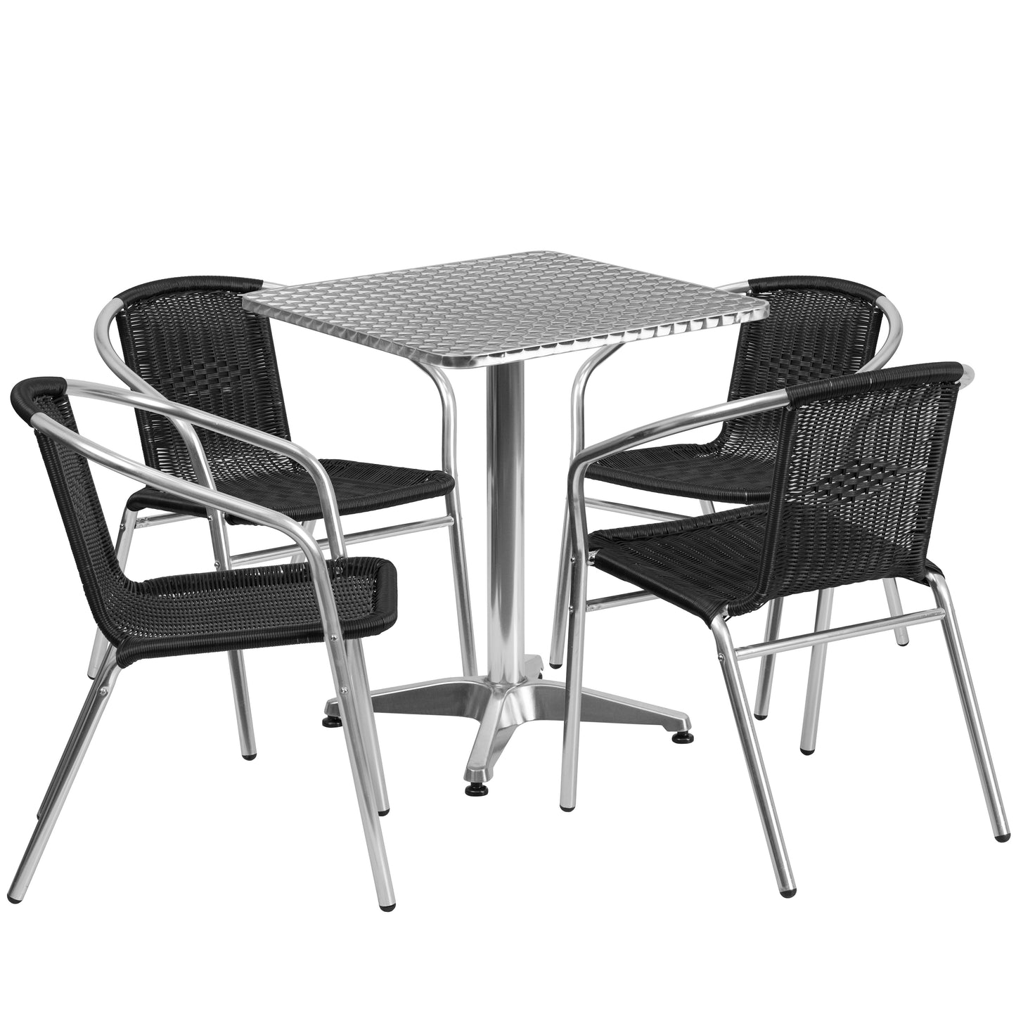 Lila 23.5'' Square Aluminum Indoor-Outdoor Table Set with 4 Black Rattan Chairs Black