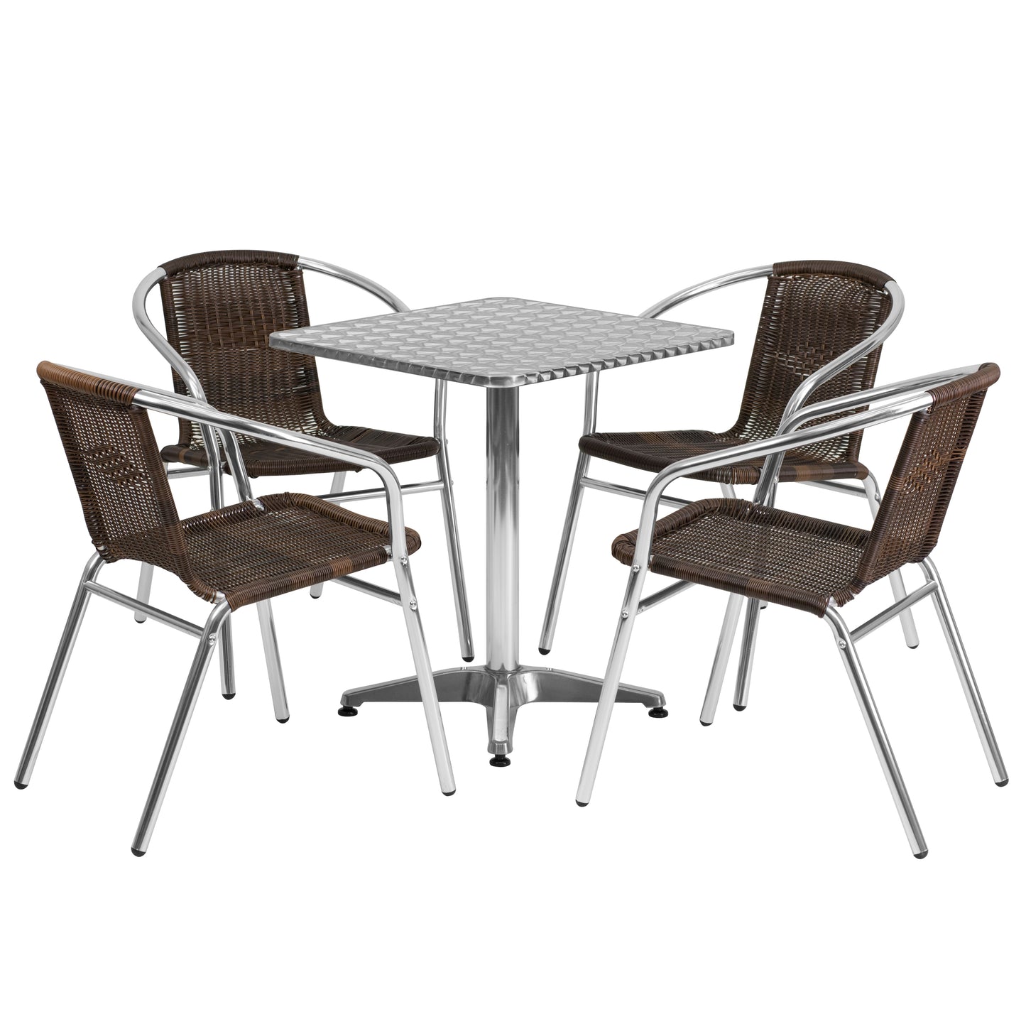 Lila 23.5'' Square Aluminum Indoor-Outdoor Table Set with 4 Dark Brown Rattan Chairs Dark Brown