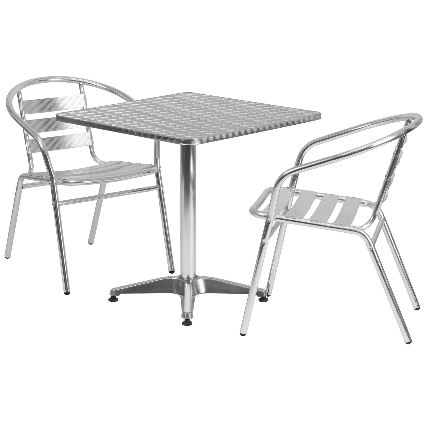 Lila 27.5'' Square Aluminum Indoor-Outdoor Table Set with 2 Slat Back Chairs Aluminum