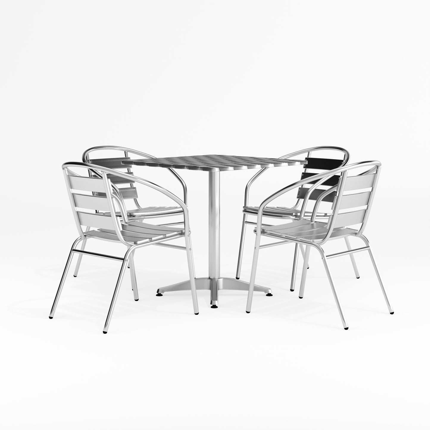 Lila 27.5'' Square Aluminum Indoor-Outdoor Table Set with 4 Slat Back Chairs Aluminum