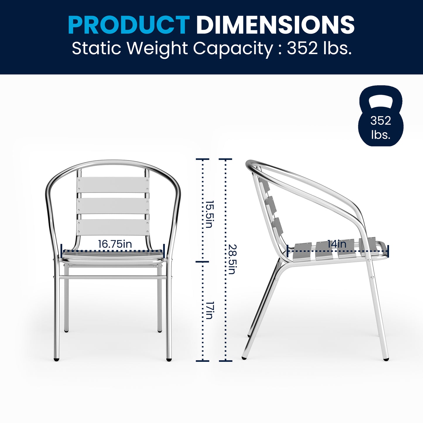 Lila 27.5'' Square Aluminum Indoor-Outdoor Table Set with 4 Slat Back Chairs Aluminum