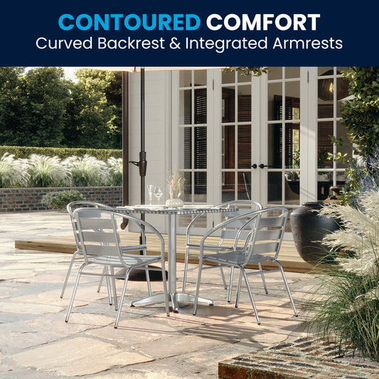 Lila 27.5'' Square Aluminum Indoor-Outdoor Table Set with 4 Slat Back Chairs Aluminum