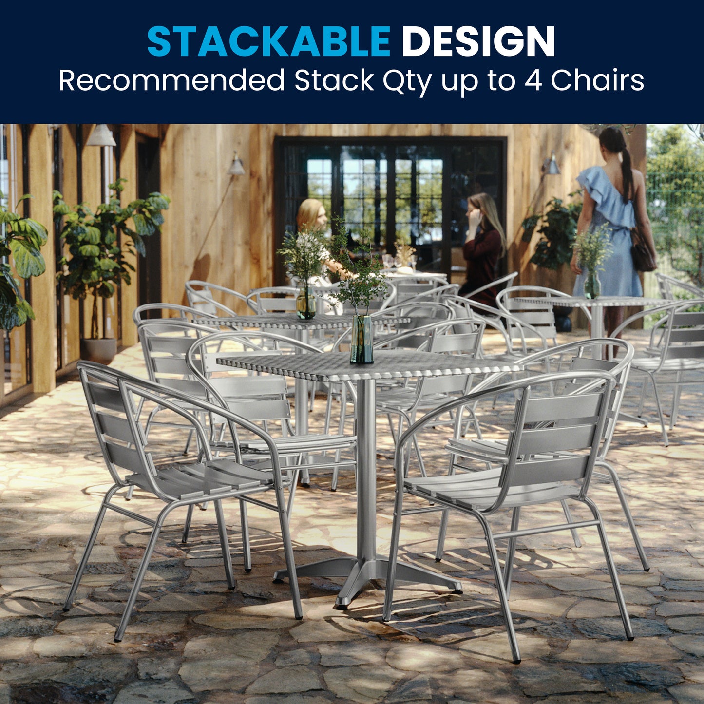 Lila 27.5'' Square Aluminum Indoor-Outdoor Table Set with 4 Slat Back Chairs Aluminum