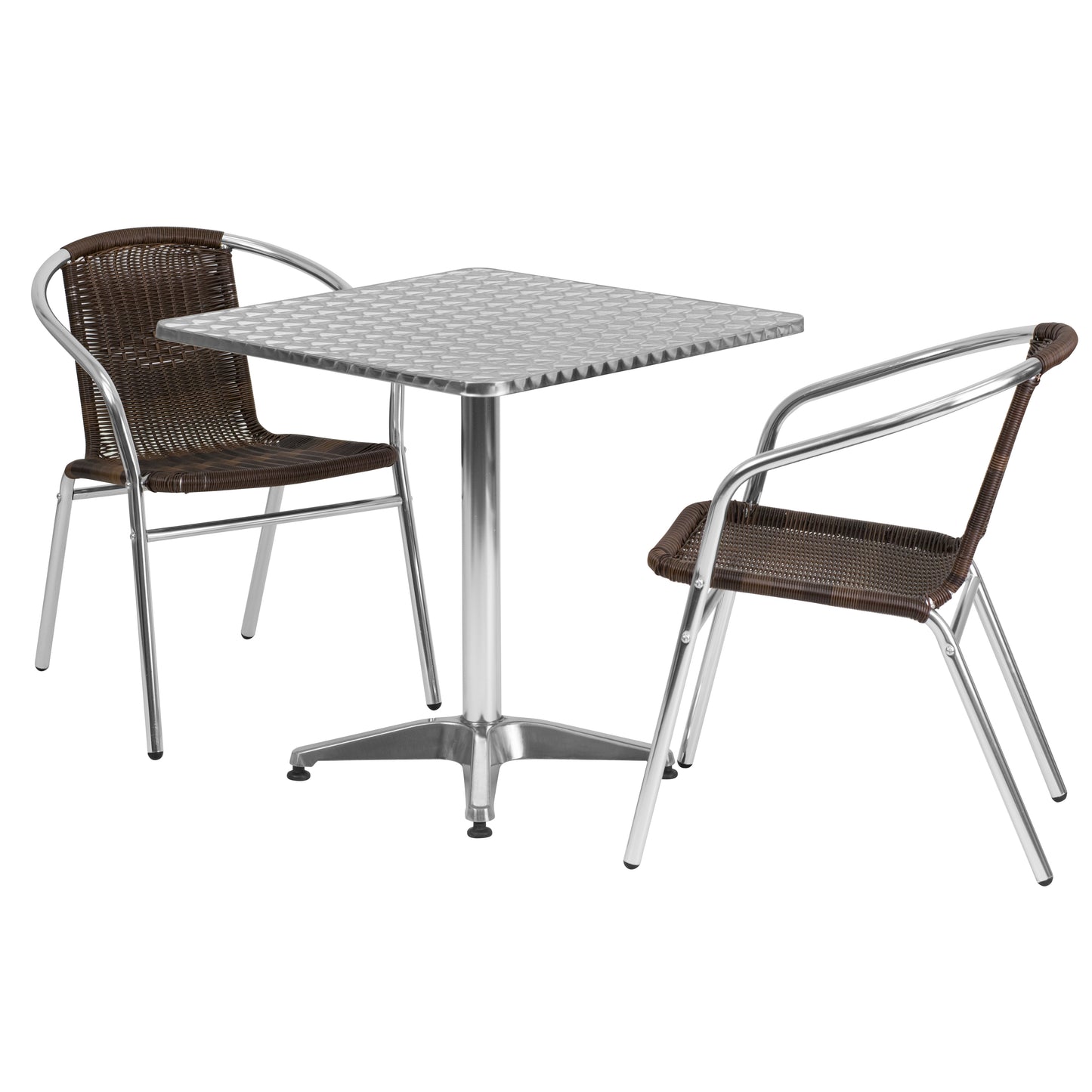 Lila 27.5'' Square Aluminum Indoor-Outdoor Table Set with 2 Dark Brown Rattan Chairs Dark Brown