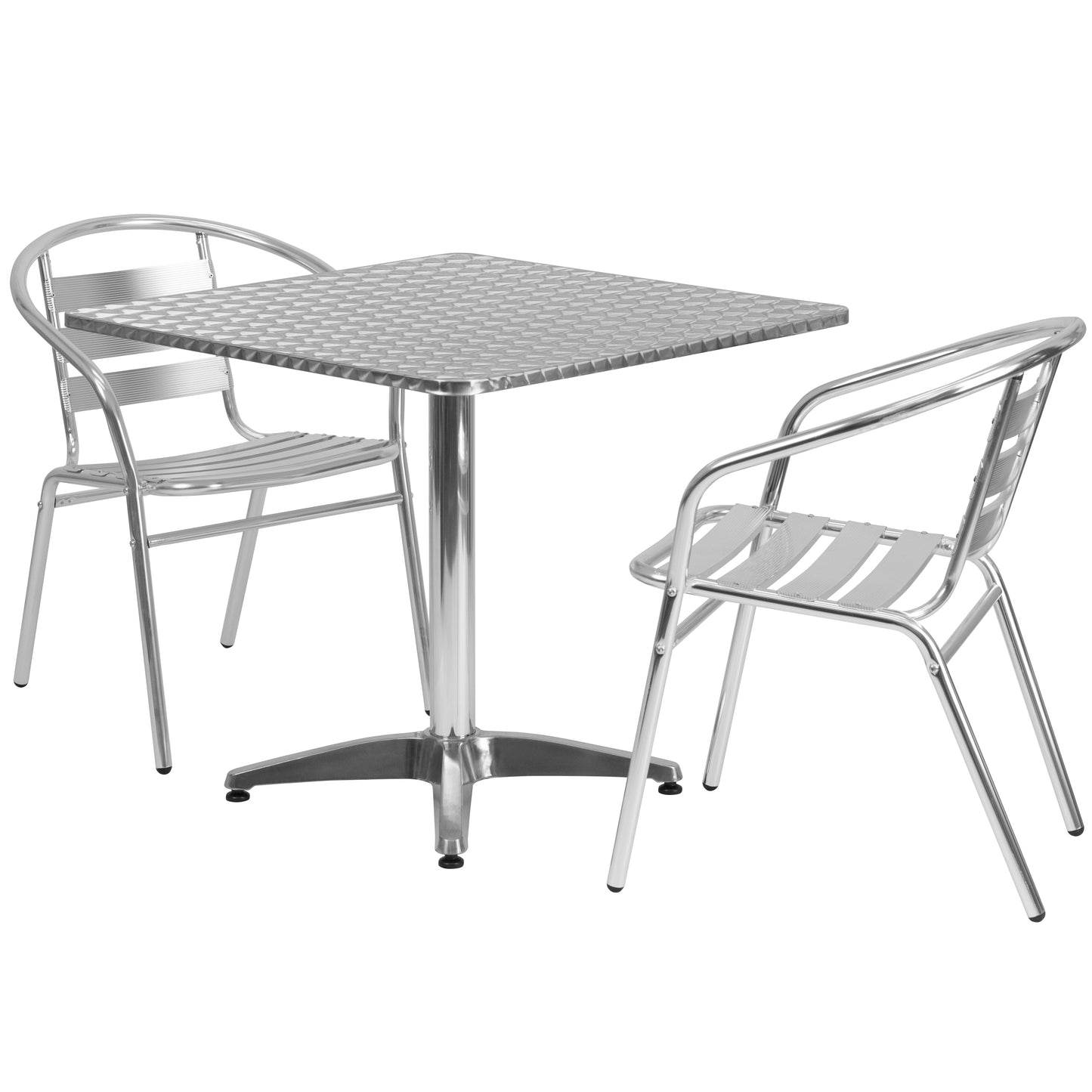 Lila 31.5'' Square Aluminum Indoor-Outdoor Table Set with 2 Slat Back Chairs Aluminum