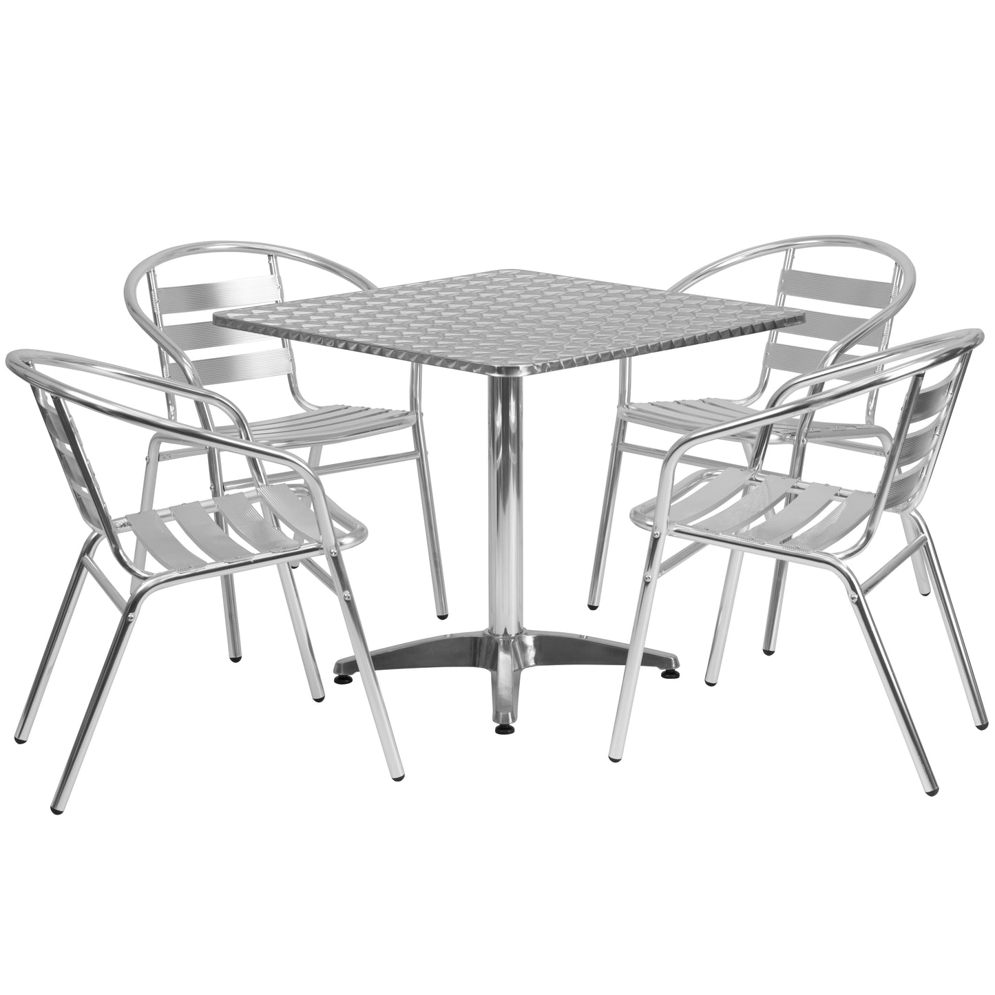 Lila 31.5'' Square Aluminum Indoor-Outdoor Table Set with 4 Slat Back Chairs Aluminum