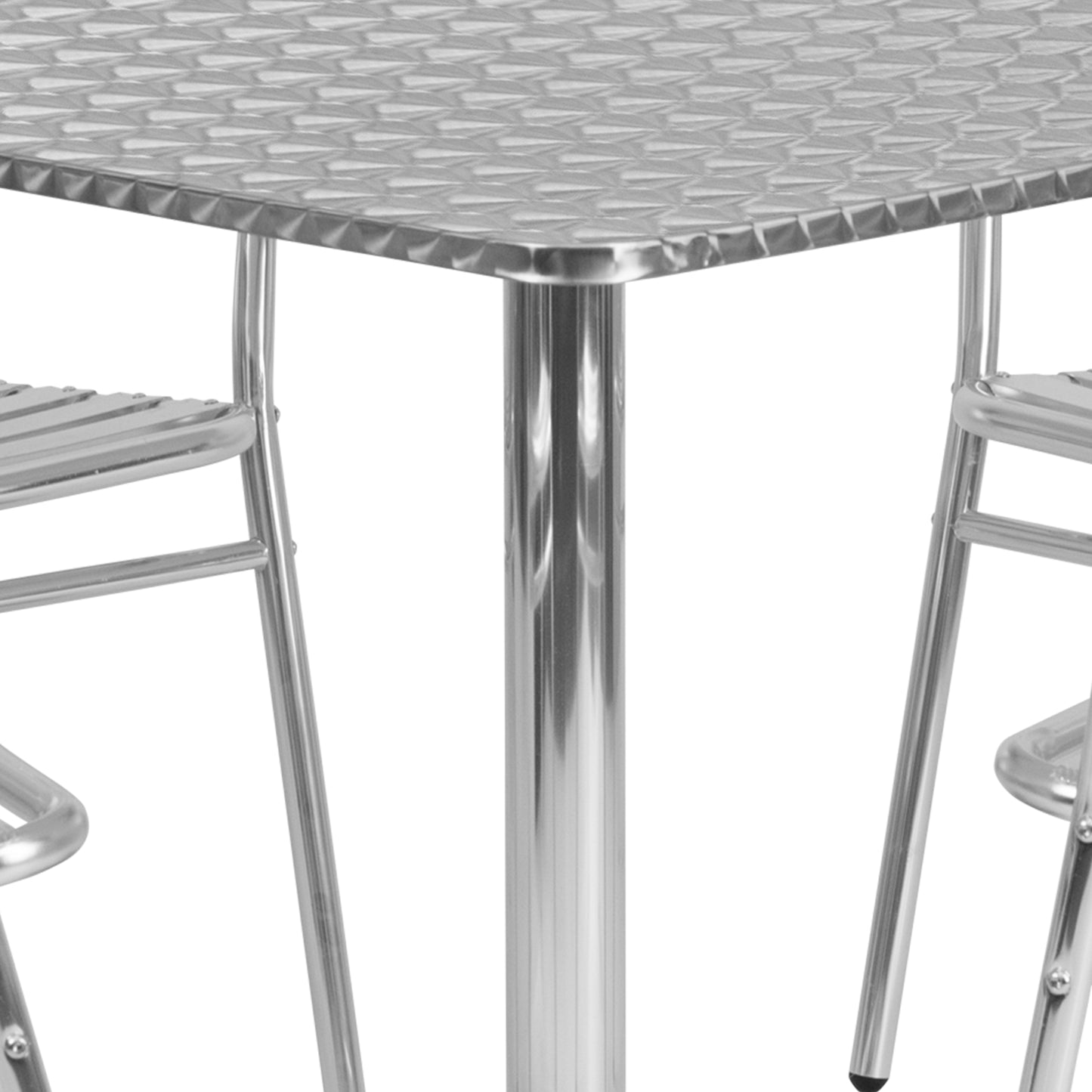 Lila 31.5'' Square Aluminum Indoor-Outdoor Table Set with 4 Slat Back Chairs Aluminum