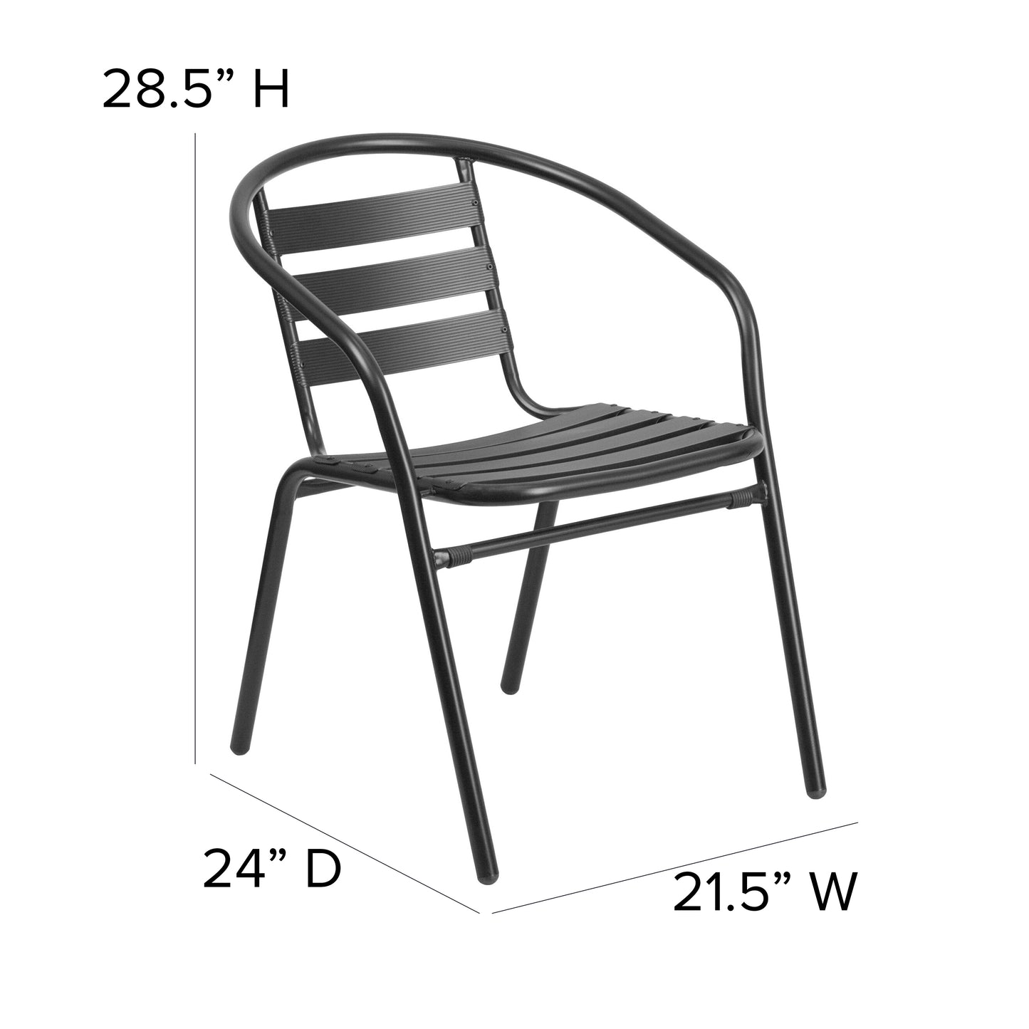 Lila 31.5'' Black Square Aluminum Indoor-Outdoor Table Set with 4 Black Slat Back Chairs Black