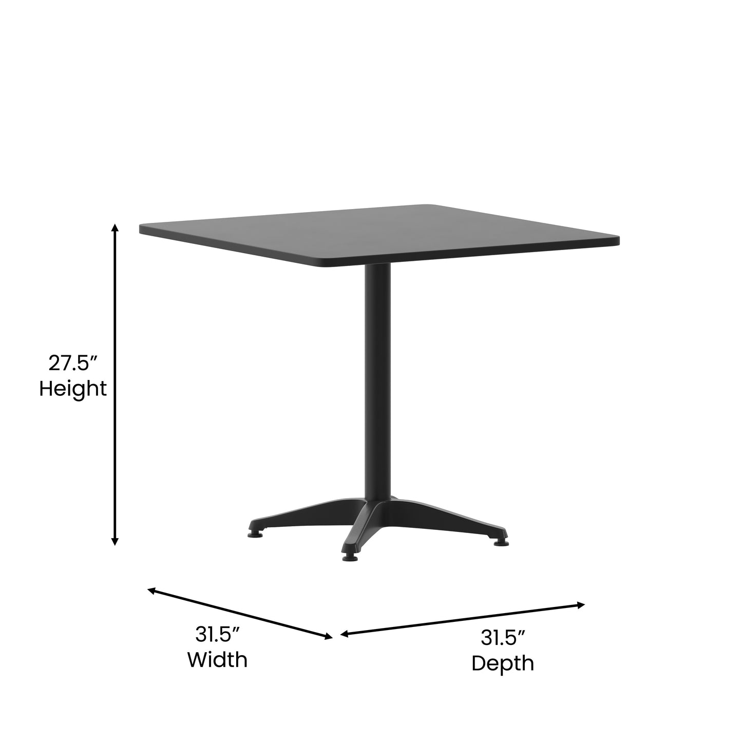Lila 31.5'' Black Square Aluminum Indoor-Outdoor Table Set with 4 Black Slat Back Chairs Black