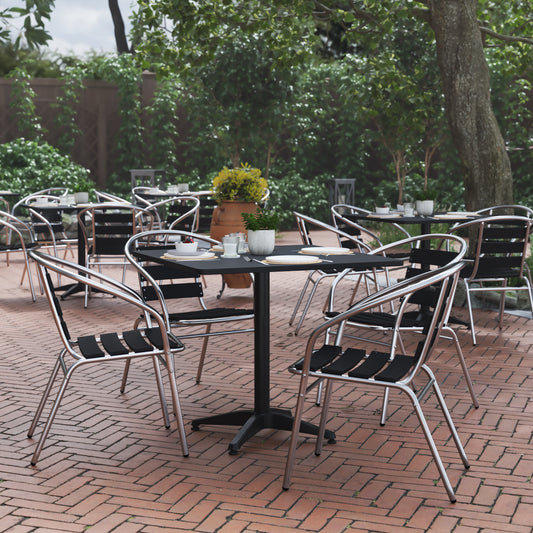 Lila 31.5'' Black Square Aluminum Indoor-Outdoor Table Set with 4 Black Slat Back Chairs Black