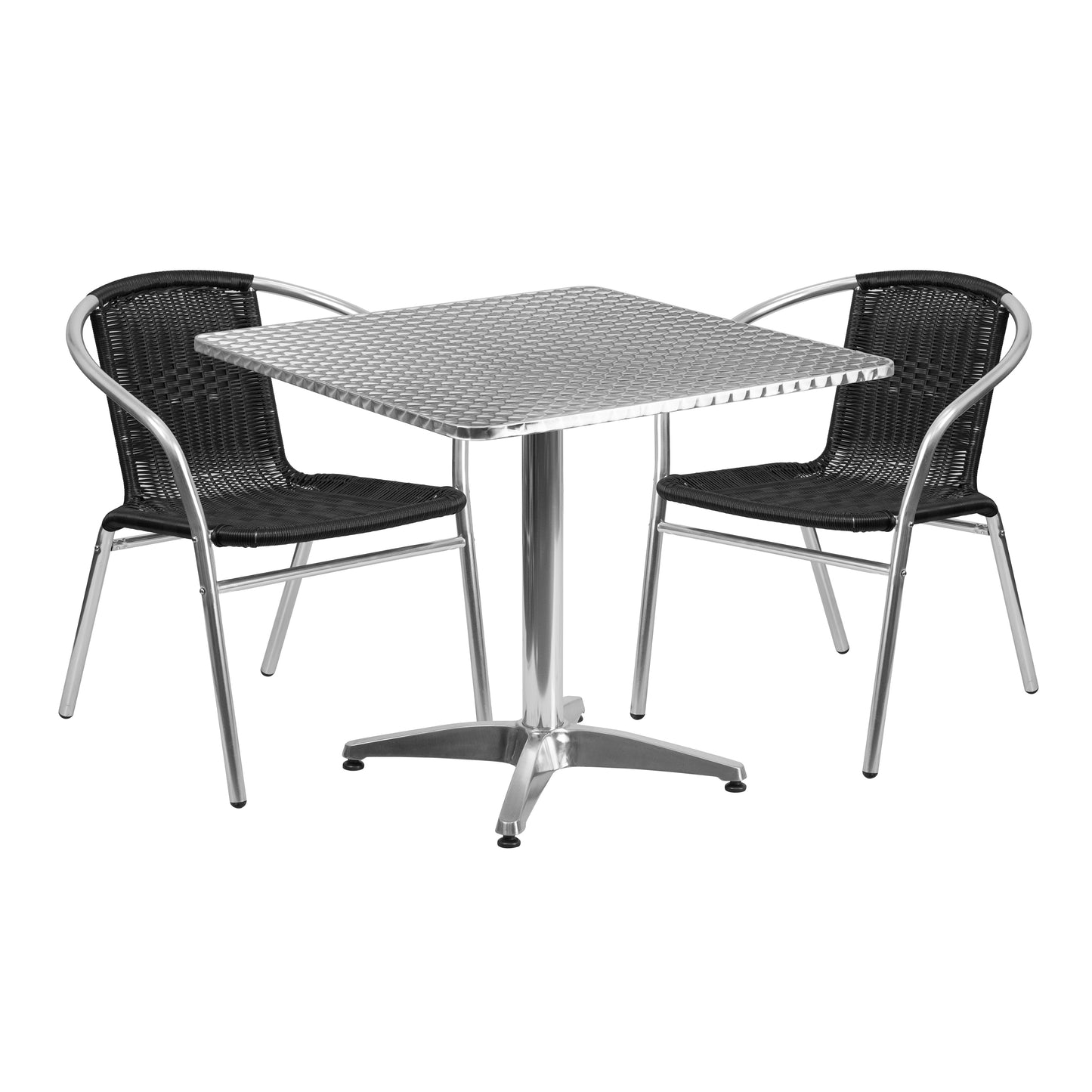 Lila 31.5'' Square Aluminum Indoor-Outdoor Table Set with 2 Black Rattan Chairs Black