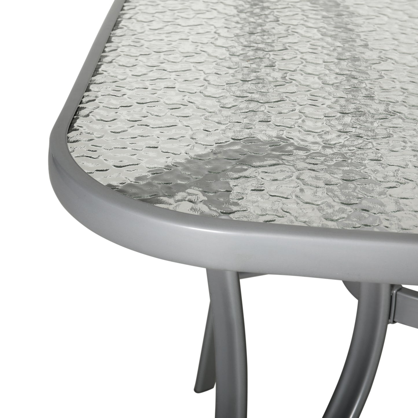Tory Commercial Grade 35" x 59" Rectangular Patio Table with Tempered Glass Top with Umbrella Hole and Steel Tube Frame in Silver Clear Top/Silver Frame