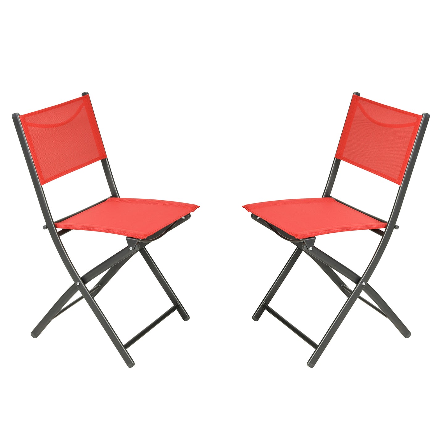 Brazos Set of 2 Commercial Grade Indoor/Outdoor Folding Chairs with Red Flex Comfort Material Backs and Seats and Black Metal Frames Red