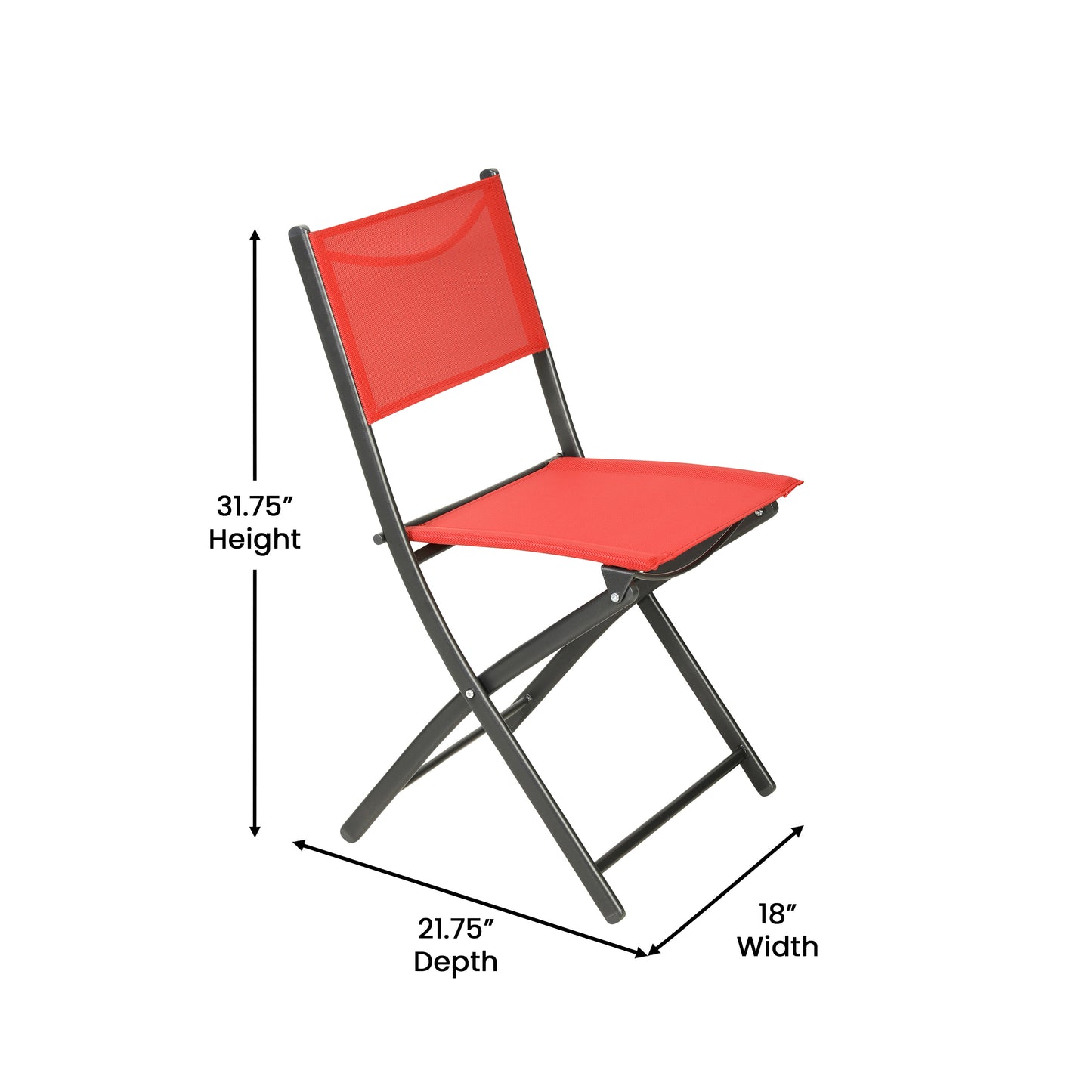 Brazos Set of 2 Commercial Grade Indoor/Outdoor Folding Chairs with Red Flex Comfort Material Backs and Seats and Black Metal Frames Red