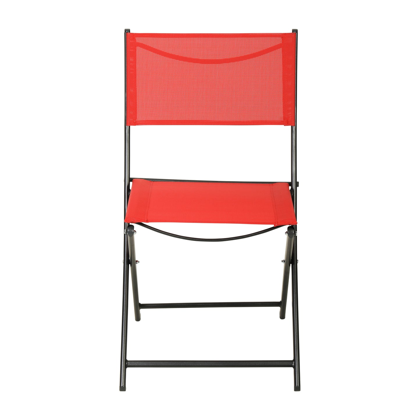 Brazos Set of 2 Commercial Grade Indoor/Outdoor Folding Chairs with Red Flex Comfort Material Backs and Seats and Black Metal Frames Red