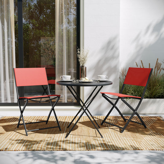 Brazos Set of 2 Commercial Grade Indoor/Outdoor Folding Chairs with Red Flex Comfort Material Backs and Seats and Black Metal Frames Red